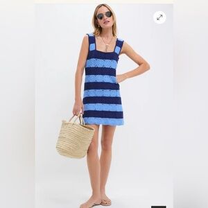 NWT tuckernut Hyacinth House Cornflower Blue and Navy Crochet Cooper Mini Dress